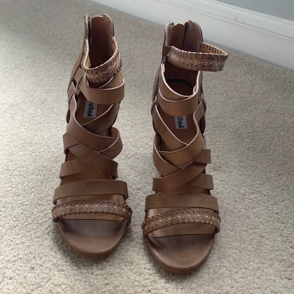 Not rated tan strappy heels